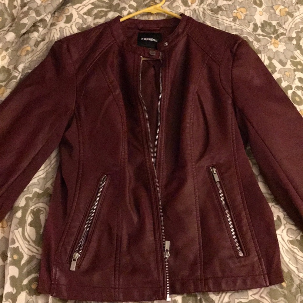 Burgundy express faux leather jacket.